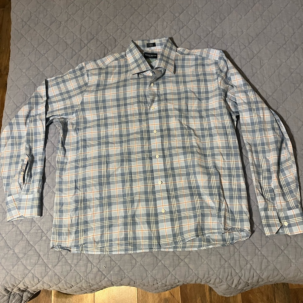 Peter Millar Light Blue and White Plaid‎ Shirt